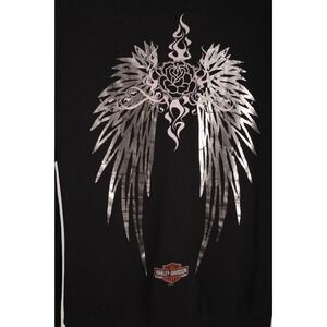 Harley Davidson Jacket Women Extra Large Black Full Zip Pockets Rose Angel Wings